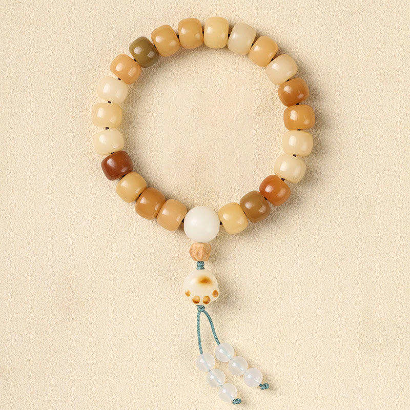 Buddha Stones Natural Bodhi Seed The Lord of the Corpse Forest Om Mani Padme Hum Wisdom Bracelet Bracelet BS Bodhi Seed&Cat Claw Tassel