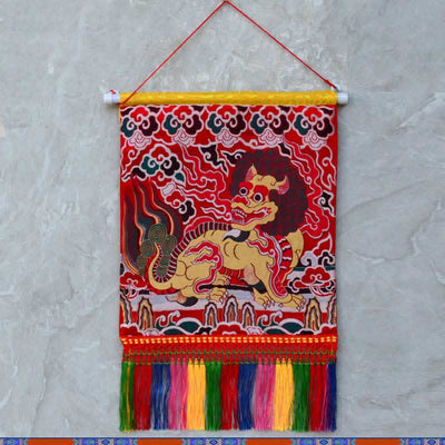 Buddha Stones Feng Shui Kirin Spiritual Colorful Tassel Wall Art Wall Art BS Red