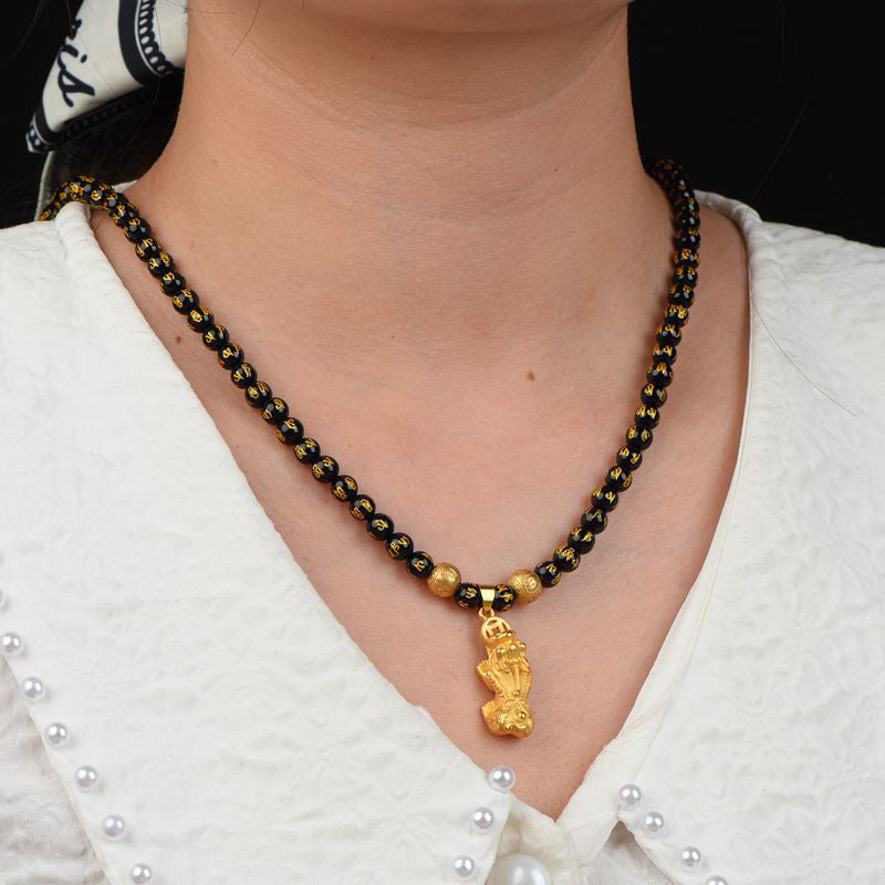 Buddha Stones FengShui Obsidian PiXiu Wealth Necklace Necklace BS 4