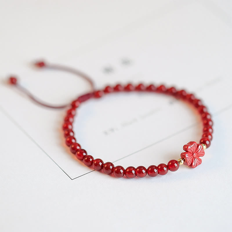 Natural Red Agate Endless Knot Four Leaf Clover Star Confidence String Bracelet Bracelet BS Cinnabar Four Leaf Clover