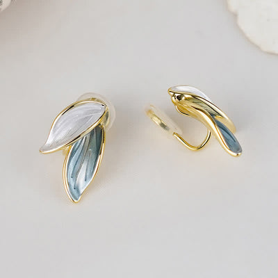 Buddha Stones Leaf Design Luck Stud Earrings Earrings BS Ear Clip