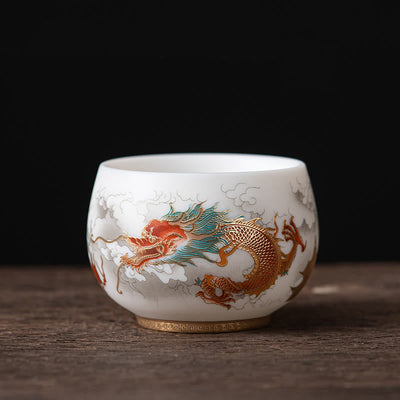 Tasse à thé en céramique Foviel Phoenix Dragon Lotus Deer Ancient Building Koi Fish pour thé Kung Fu