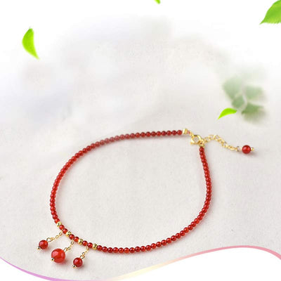 Buddha Stones Red Agate Confidence Calm Anklet Anklet BS 5