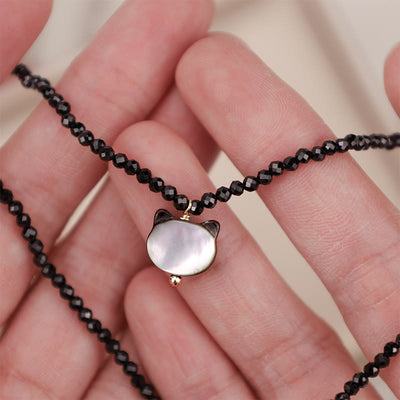 Buddha Stones Black Spinel Cute Cat Motivate Choker Necklace Bracelet Necklaces & Pendants BS 7