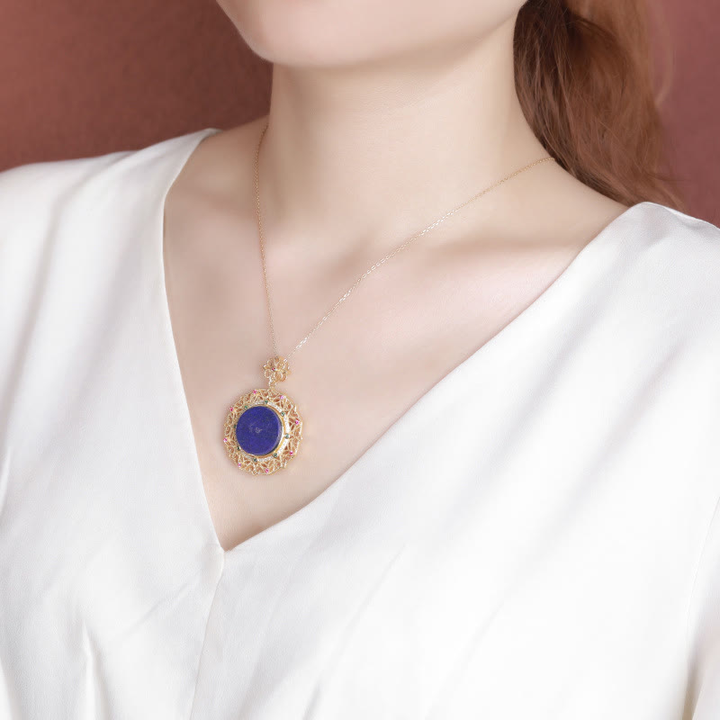 Buddha Stones 925 Sterling Silver Plated Gold Lazurite Positive Necklace Pendant - image 4