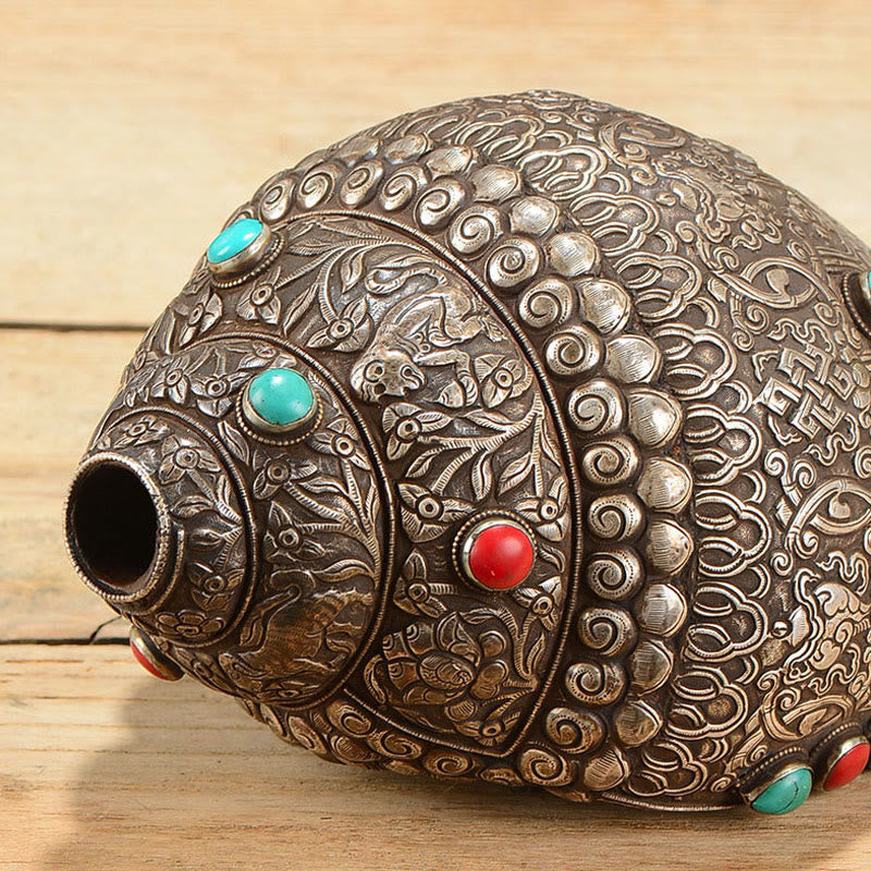 Buddha Stones Tibetan Handmade Natural Shankha Engraved Eight Auspicious Symbols Conch Shell Lucky Home Decoration Decorations BS 5