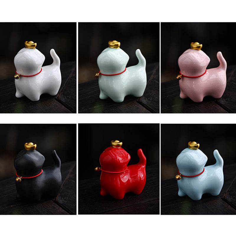 Buddha Stones Mini Lucky Cat Ingot Tea Pet Ceramic Home Desk Figurine Decoration Decorations BS 17