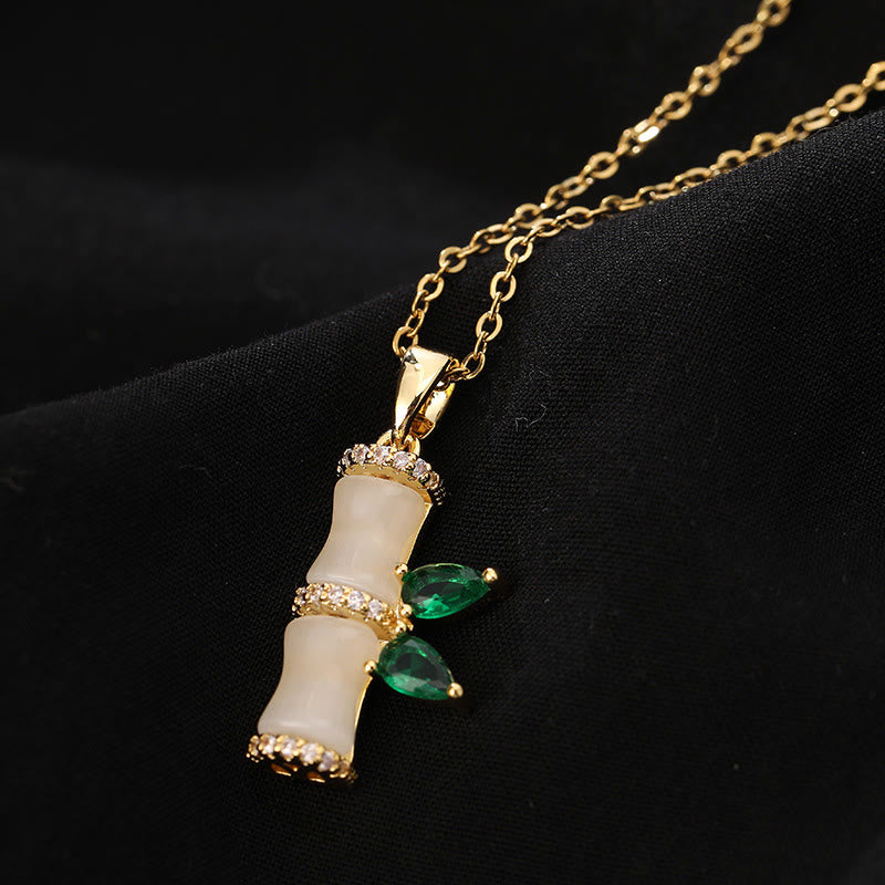 Buddha Stones 18K Gold Plated Chalcedony Bamboo Rhinestones Harmony Necklace Pendant Necklaces & Pendants BS 3