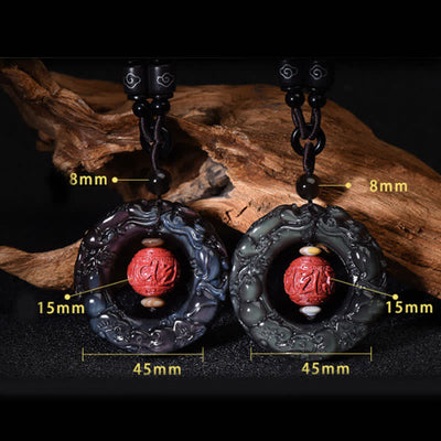 Buddha Stones FengShui Natural Rainbow Obsidian PiXiu Cinnabar Healing Necklace Pendant Necklaces & Pendants BS 10