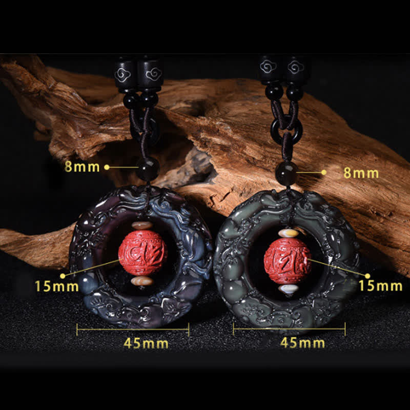 Buddha Stones FengShui Natural Rainbow Obsidian PiXiu Cinnabar Healing Necklace Pendant Necklaces & Pendants BS 10
