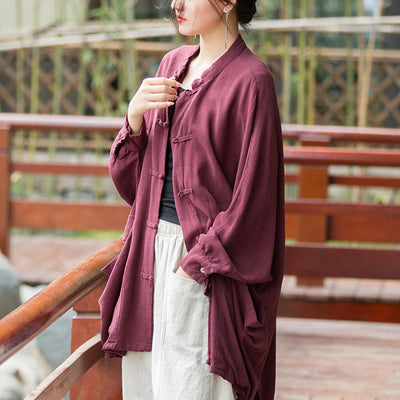 Buddha Stones Frog-Button Long Sleeve Zen Meditation Open Front Jacket With Pockets 5