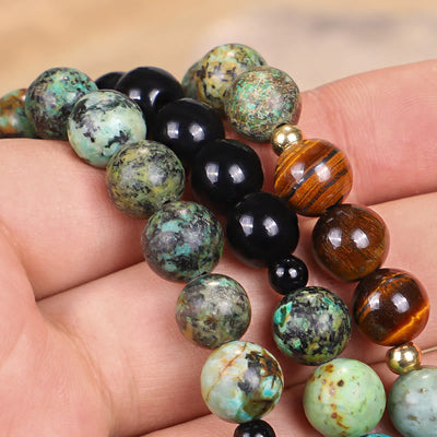 Buddha Stones 108 Mala Beads Natural Stone Tiger Eye Turquoise Protection Strength Bracelet Necklace Bracelet Necklaces & Pendants BS 7