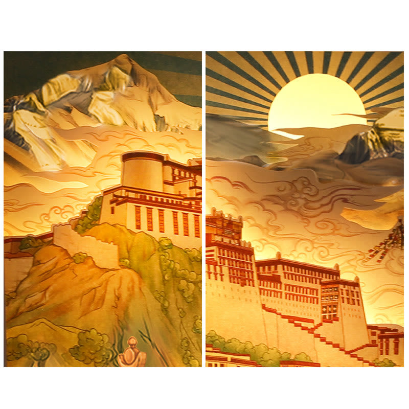 Buddha Stones Tibet Potala Palace Paper LED Carving Lamp Art Night Lights Creative LED Table Lamp Decorations BS 6