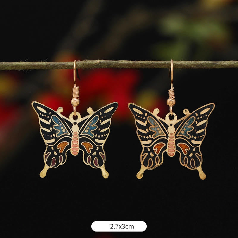 Buddha Stones Lotus Butterfly Flower Alloy Copper Enlightenment Drop Earrings Earrings BS Black Colored Butterfly 2.7*3cm