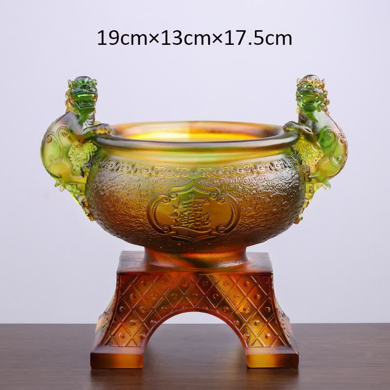 Buddha Stones Handmade Liuli Crystal PiXiu Treasure Bowl Art Piece Home Decoration Decorations BS 7
