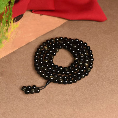 Buddha Stones 108 Mala Beads Natural Gold Sheen Obsidian Wealth Bracelet Mala Bracelet BS 9