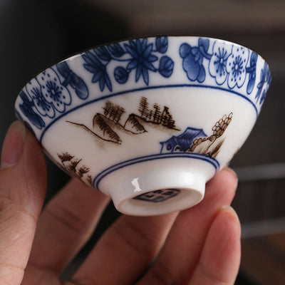 Buddha Stones Flowers Fu Character Mountains Lotus Cherry Blossoms Ceramic Teacup Kung Fu Tea Cup Cup BS 13