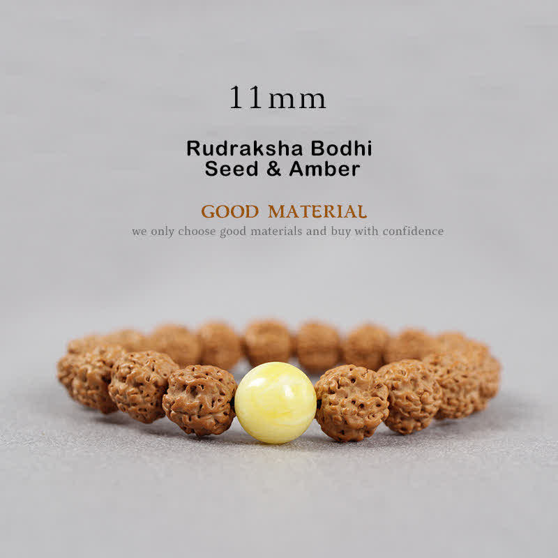 Buddhastoneshop Tibet Rudraksha Bodhi Seed Dzi Bead Amber Turquoise Wealth Bracelet
