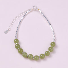 Buddha Stones 925 Sterling Silver Hetian Jade Bead Luck Chain Bracelet Bracelet BS Hetian Jade(Prosperity♥Abundance)