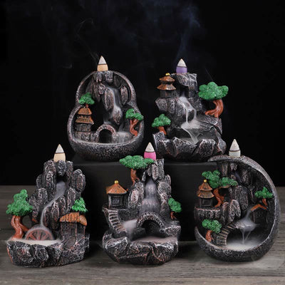 Buddha Stones Mountain Bridges Pattern Meditation Resin Backflow Incense Burner Incense Burner BS 1