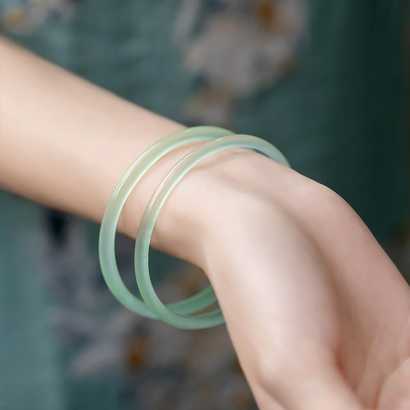 Buddha Stones Natural Green Chalcedony Strength Courage Cuff Bangle Bracelet Bracelet Bangle BS 2