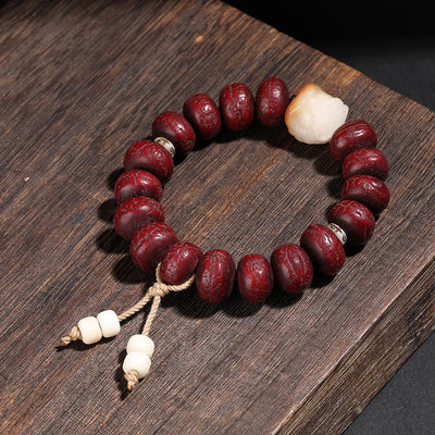 Buddha Stones Tibet Bodhi Seed Dzi Bead Dancing Lion Luck Bracelet Wrist Mala Bracelet BS 7