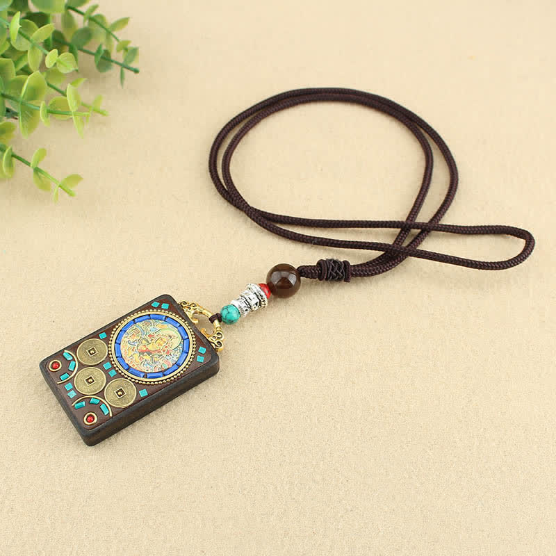 Buddha Stones Tibet God of Wealth Thangka Ebony Peace Necklace Pendant Necklaces & Pendants BS 5