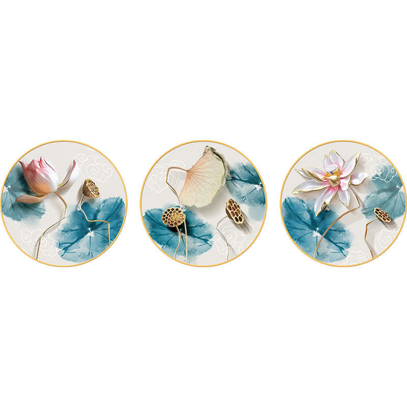 Buddha Stones 3Pcs Lotus Flower Meditation Enlightenment Wall Art Stickers Wall Art BS 3Pcs Lotus Wall Art