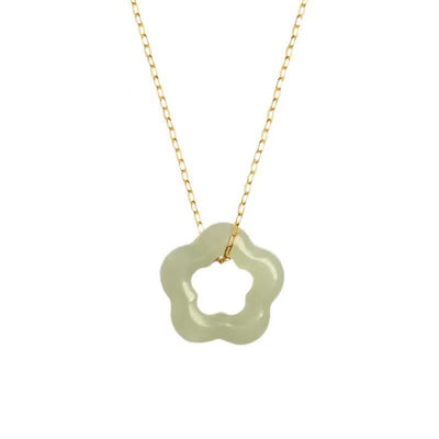 Buddha Stones Dainty Hetian Jade Cyan Jade Luck Floral Charm Necklace Pendant Necklaces & Pendants BS 9
