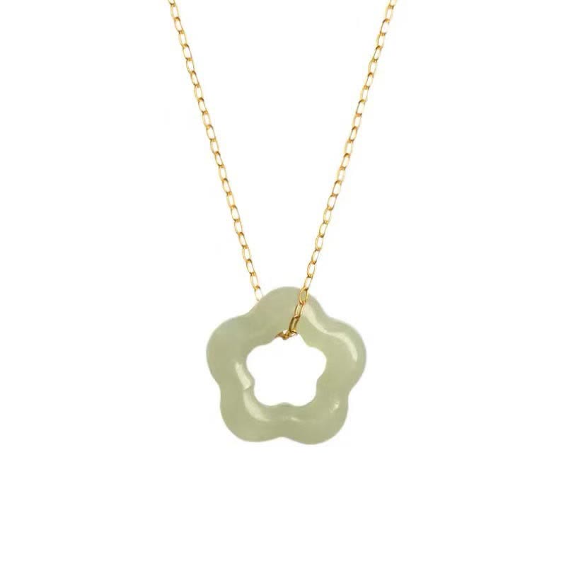 Buddha Stones Dainty Hetian Jade Cyan Jade Luck Floral Charm Necklace Pendant Necklaces & Pendants BS 9