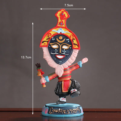 Buddha Stones Tibetan Opera Face Mask Puppet Home Office Car Decoration Ornament Desk Decoration BS Black Mask Puppet 13.7*7.5cm