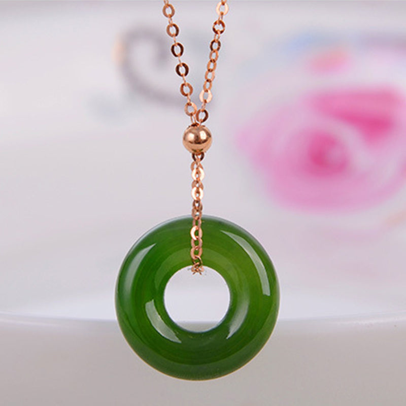 Buddha Stones Round Cyan Jade Healing 14K Gold Necklace Pendant Necklaces & Pendants BS 5