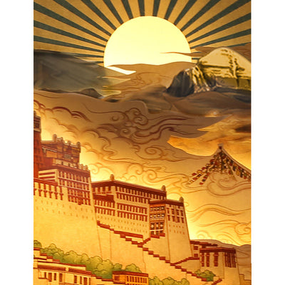 Buddha Stones Tibet Potala Palace Paper LED Carving Lamp Art Night Lights Creative LED Table Lamp Decorations BS 8