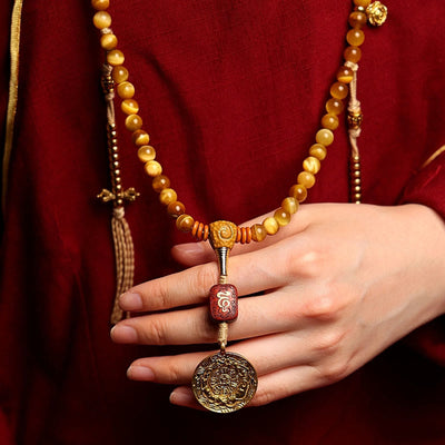 Buddha Stones 108 Mala Beads Natural Tiger Eye Copper Dorje Protection Tassel Bracelet Mala Bracelet BS 20