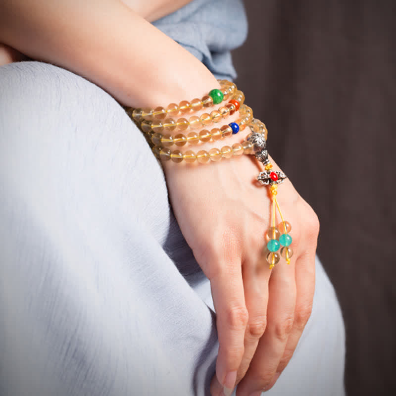 925 Sterling Silver 108 Mala Beads Natural Citrine Red Agate Amber Pleasure Charm Bracelet Mala Bracelet BS 3