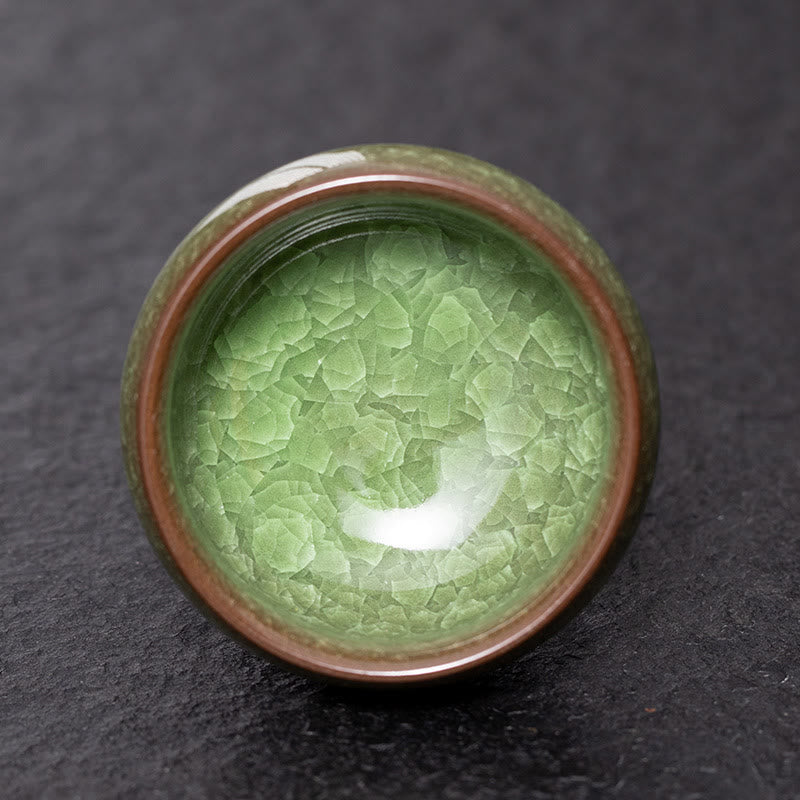 Buddha Stones Chinese Green Ice Crack Design Jianzhan Kiln Change Porcelain Teacup Kung Fu Tea Cup Jian Zhan Tea Cup BS 7cm*3.6cm*65ml