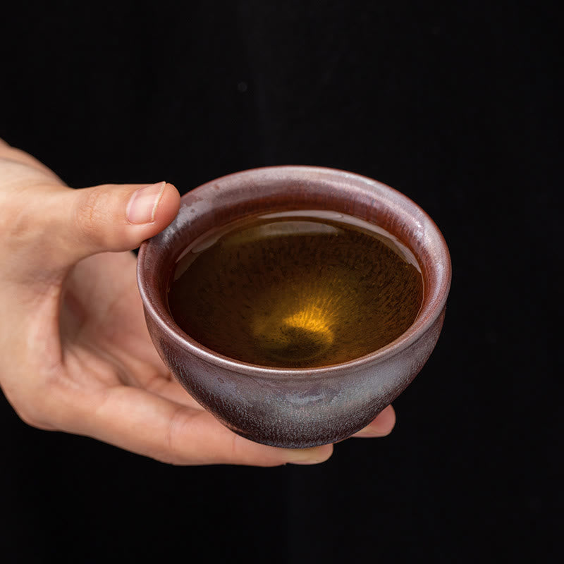 Buddha Stones Chinese Pink Gold Jianzhan Porcelain Teacup Kung Fu Tea Cup Jian Zhan Tea Cup BS 4