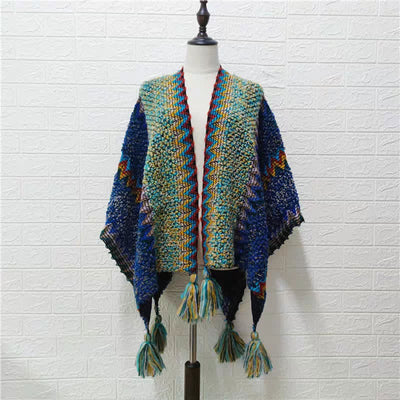Buddha Stones Tibetan Shawl Soft Warm Knitting Cloak Winter Tibetan Tassel Scarf Tibetan Shawl BS 17