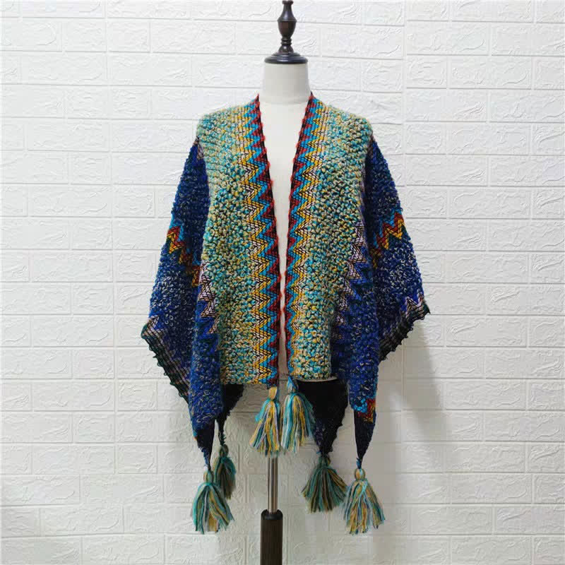 Buddha Stones Tibetan Shawl Soft Warm Knitting Cloak Winter Tibetan Tassel Scarf Tibetan Shawl BS 17