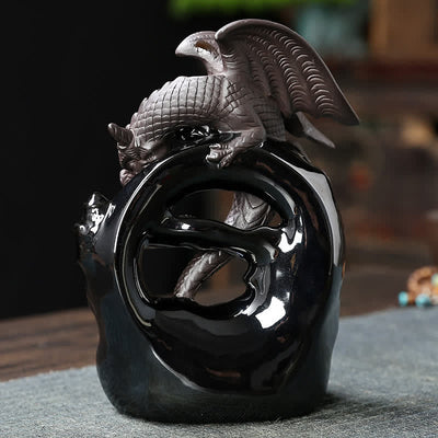 Buddha Stones Nordic Pterosaur Dragon Ceramic Backflow Smoke Fountain Protection Healing Incense Burner Decoration Incense Burner BS 3