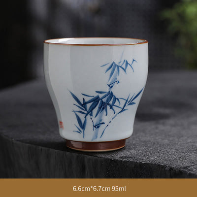 Buddha Stones Lotus Flower Leaf Bamboo Ceramic Teacup Kung Fu Tea Cups Cup BS Bamboo 6.6cm*6.7cm*95ml