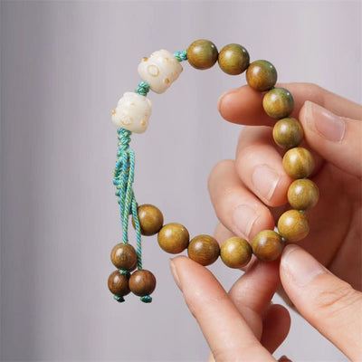 Buddha Stones Green Sandalwood Bodhi Seed Lucky Cat Positive Bracelet Bracelet BS 2