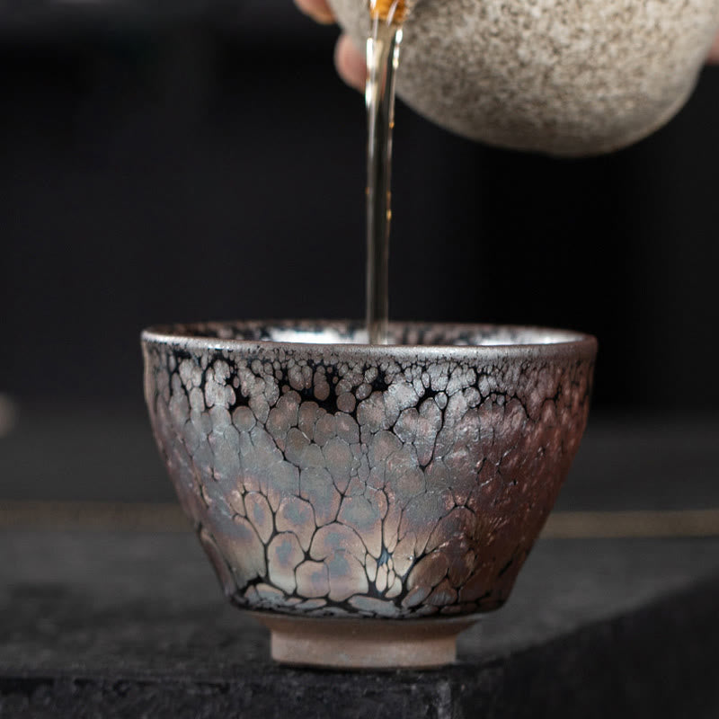 Buddha Stones Handmade Cherry Blossoms Sakura Design Chinese Jianzhan Ceramic Teacup Kung Fu Tea Cup Jian Zhan Tea Cup BS 13