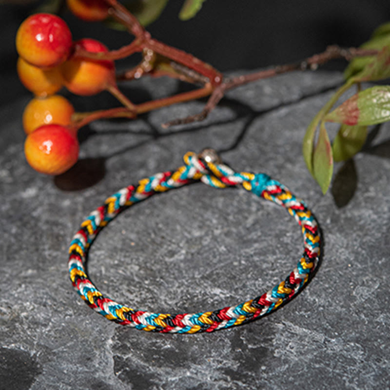 Buddha Stones Tibet Handmade Five Color Thread Protection Braid String Bracelet Bracelet BS 3