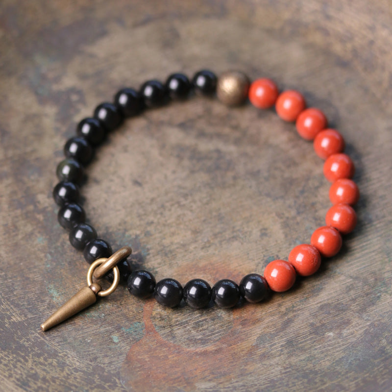 Buddha Stones Black Obsidian Sodalite Crystal Copper Strength Couple Bracelet - Black Obsidian&Red Jasper - 18cm - image 7