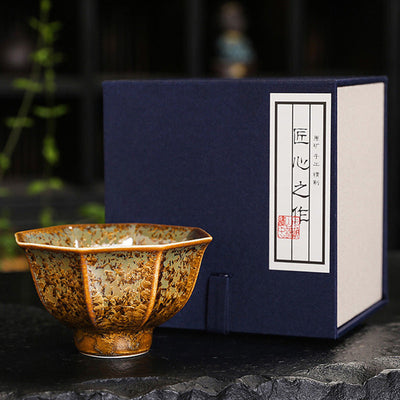 Buddha Stones Colorful Brown Ceramic Teacup Kung Fu Tea Cup Bowl Cup BS 8.9cm*5.3cm*120ml With Gift Box