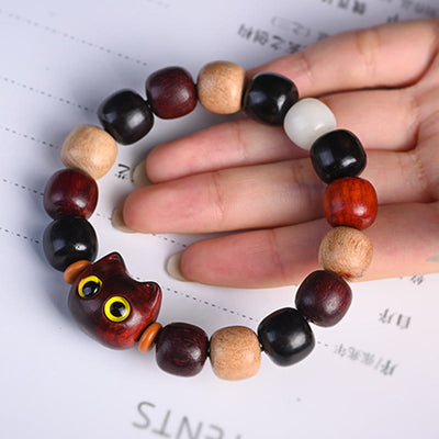 Foviel Kleine Blatt rot Sandelholz Ebenholz Holz niedlich Katze Gravur Schutz Armband