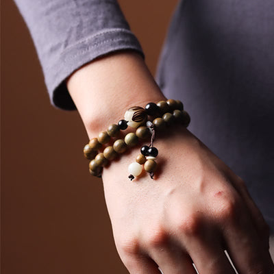 Buddha Stones Green Sandalwood Bodhi Seed Lotus Soothing Double Wrap Bracelet Bracelet BS 10