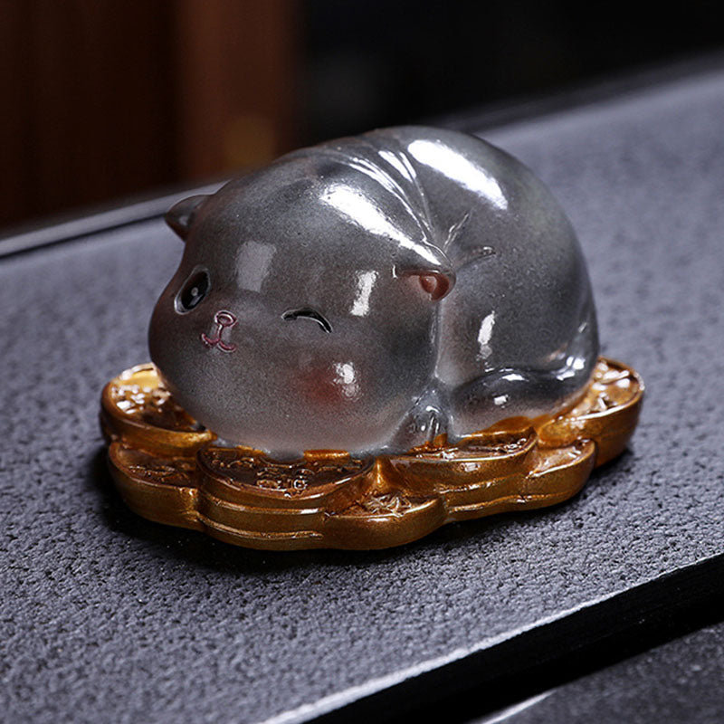 Buddha Stones Color Changing Cute Mini Cat Resin Tea Pet Wealth Home Figurine Decoration Decorations BS 16