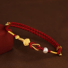 Foviel 24K Gold wünschen Ruyi Griff Fu Charakter Kaninchen Perle Glück Geflochten Armband